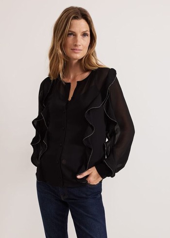 Phase Eight Cordelia Ruffle Shirts Black USA | 1645782-IF